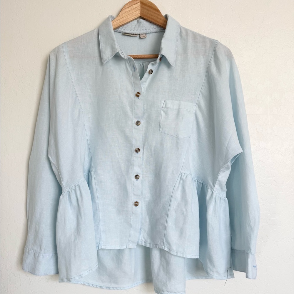 Anthropologie Holding Horses McKenzie Linen Top Light Blue Size Extra Small